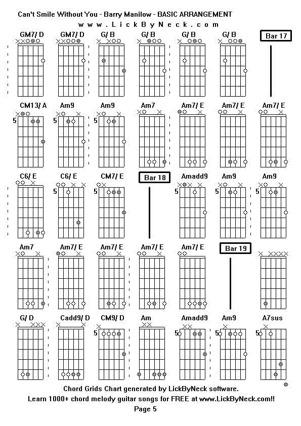 Chord Grids Chart of chord melody fingerstyle guitar song-Can't Smile Without You - Barry Manilow - BASIC ARRANGEMENT,generated by LickByNeck software.